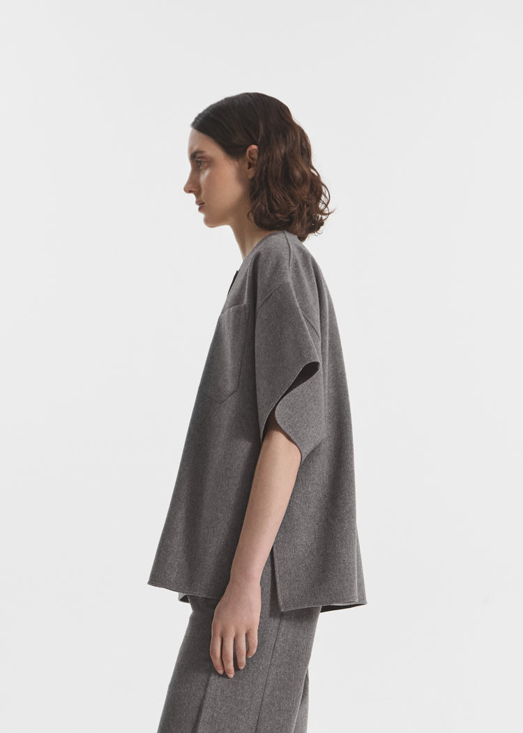 Boxy Shirt in Wool Cashmere - Grey Melange, image 3 of 7