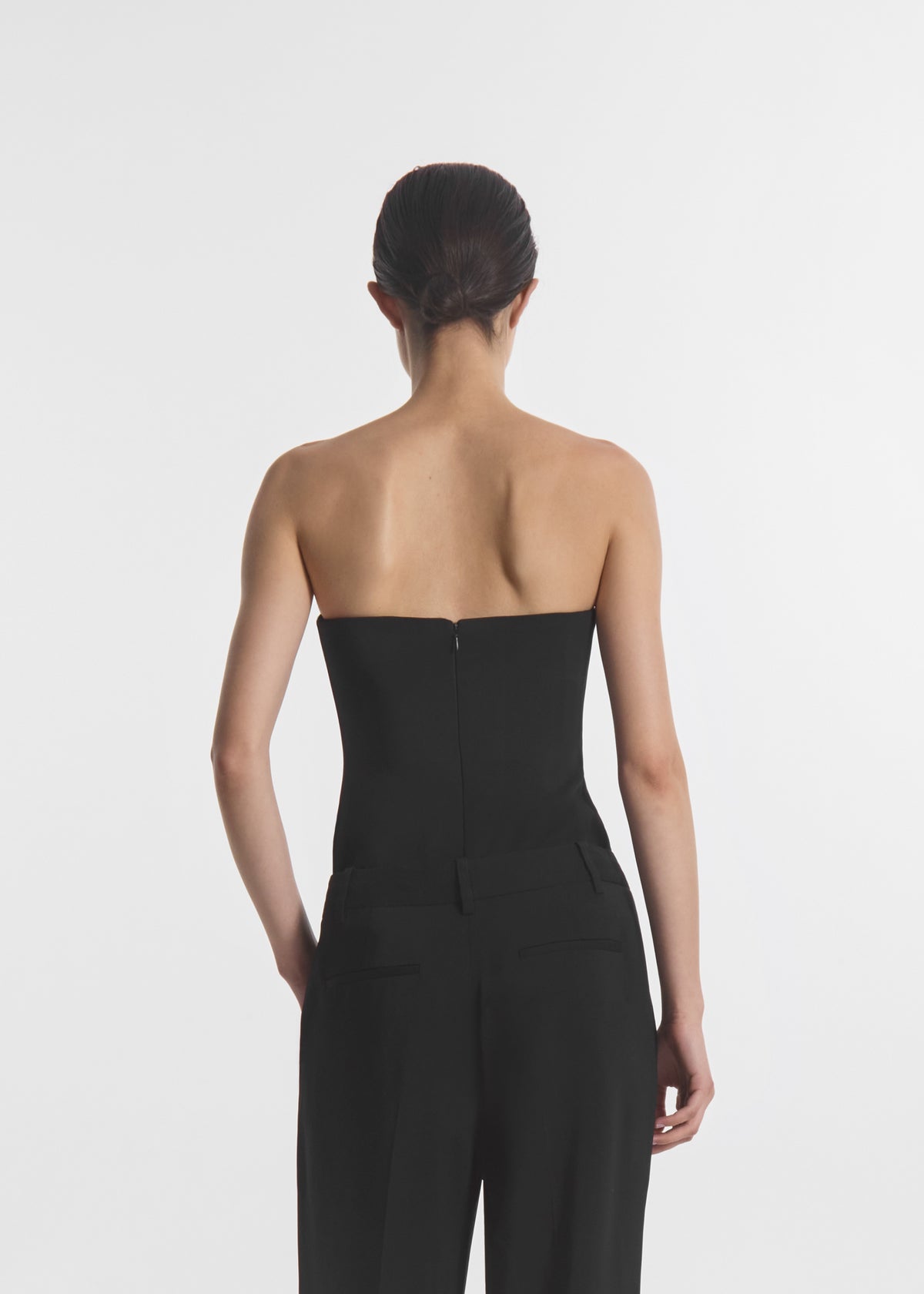 Strapless Bustier Top in Crepe - Black, image 3 of 4