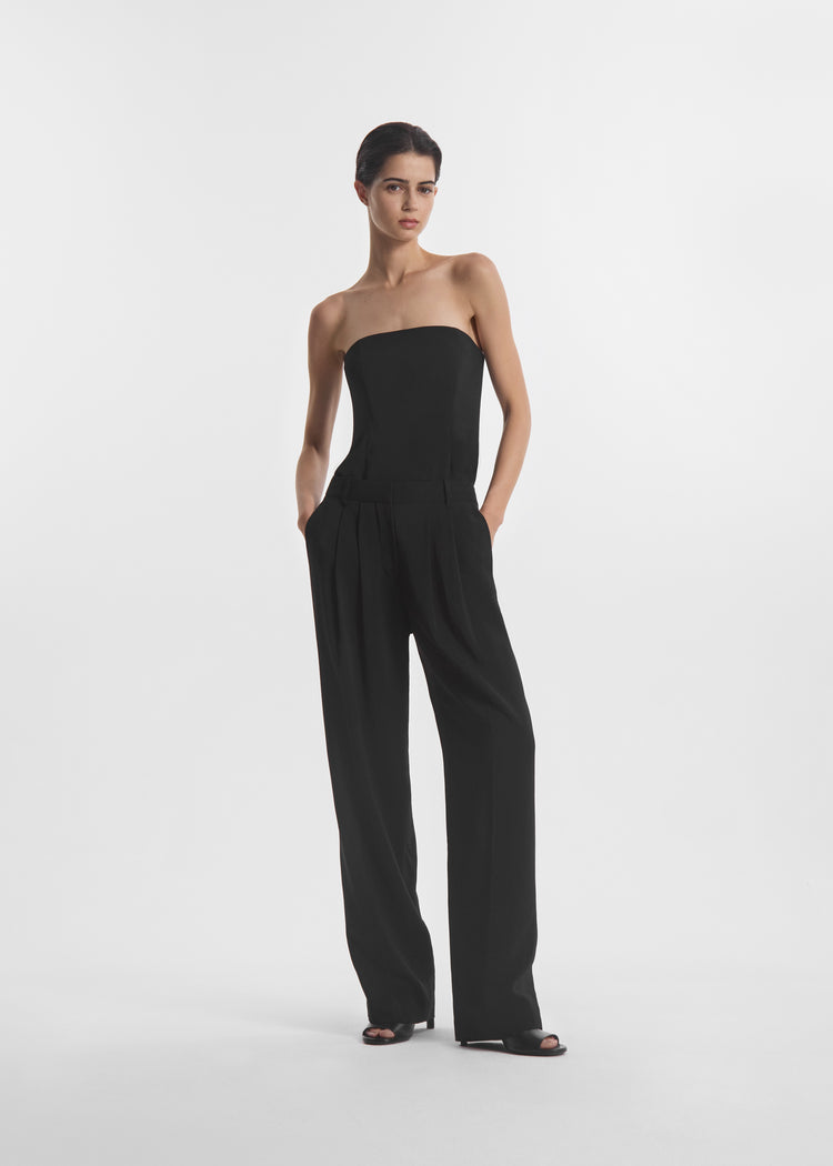 Pleated Trouser in Crepe - Black, image 1 of 4