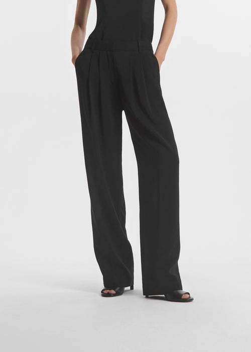 Pleated Trouser in Crepe - Black, image 2 of 4