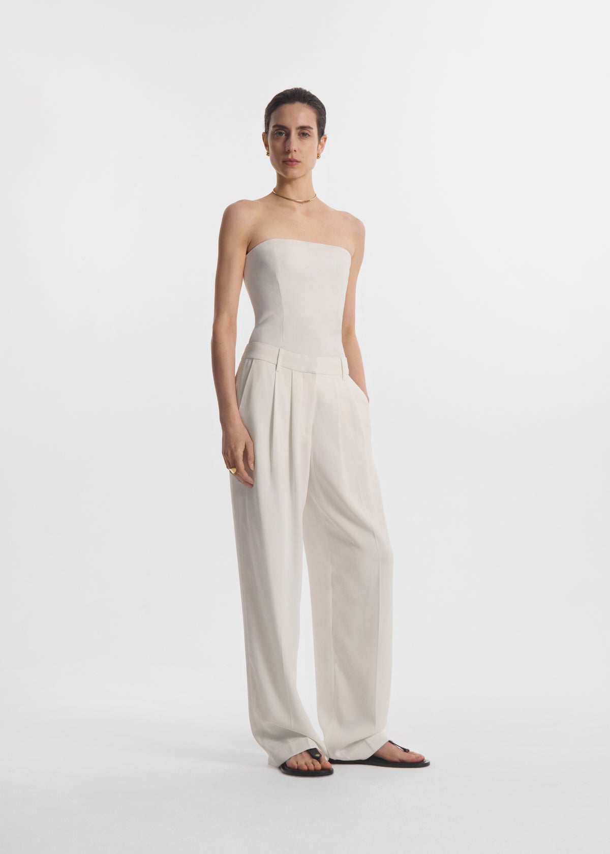 Strapless Bustier Top in Crepe - Ivory, image 1 of 4