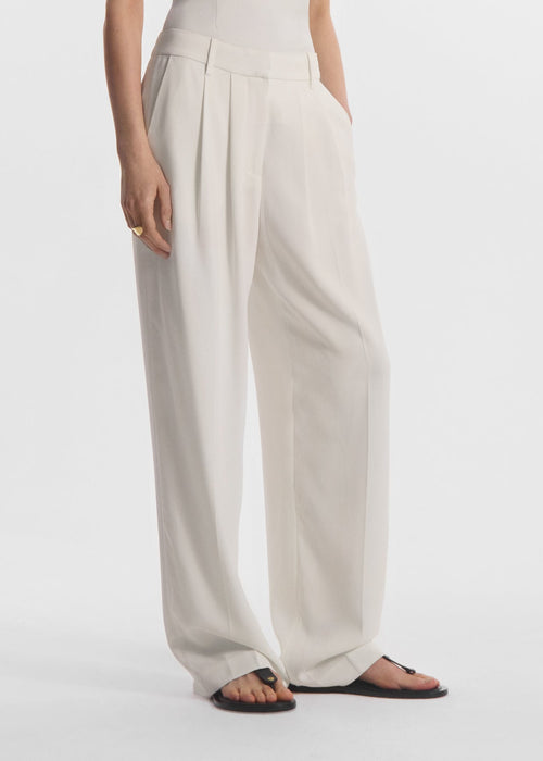 Pleated Trouser in Crepe - Ivory, image 4 of 5