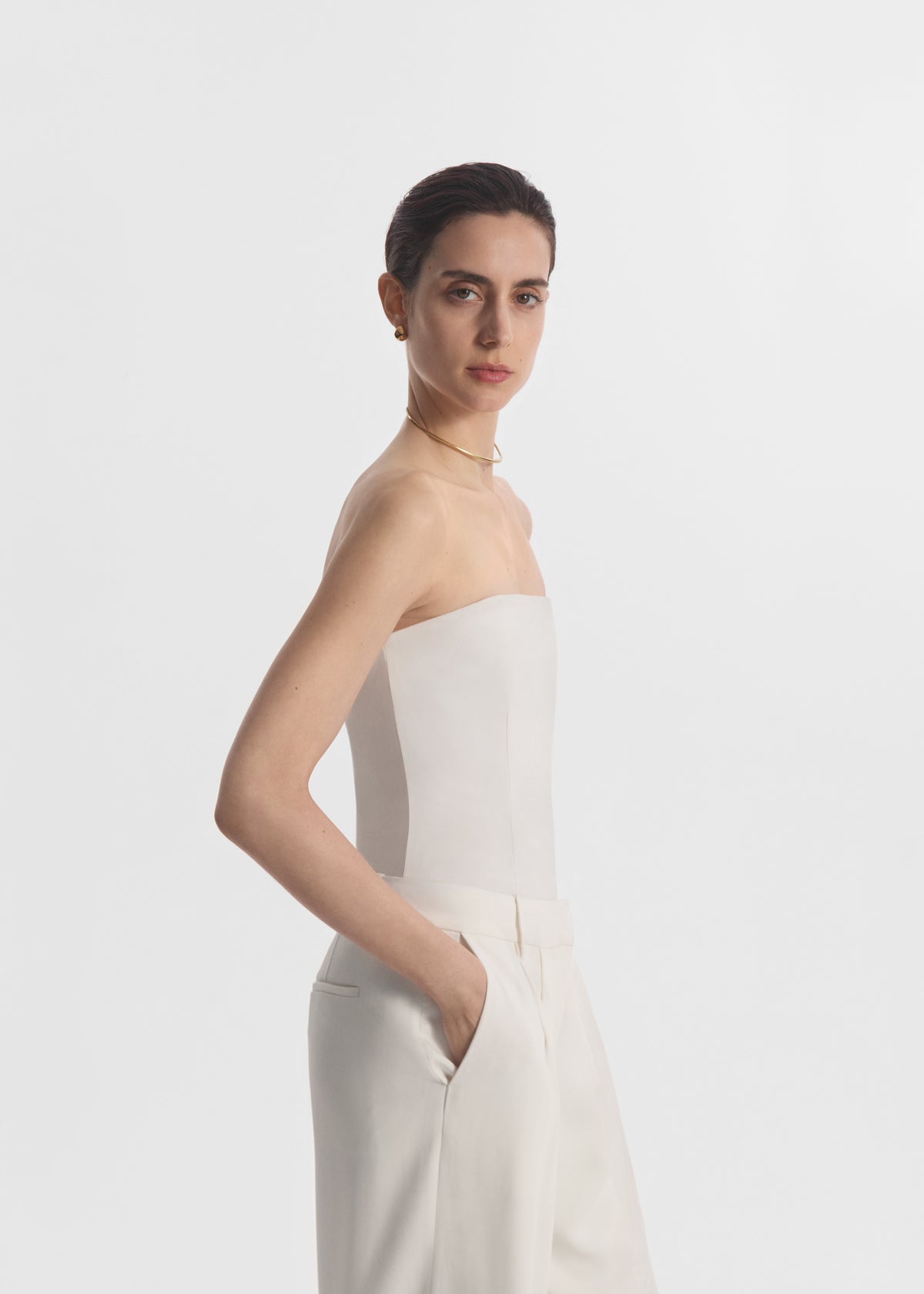 Strapless Bustier Top in Crepe - Ivory, image 2 of 4