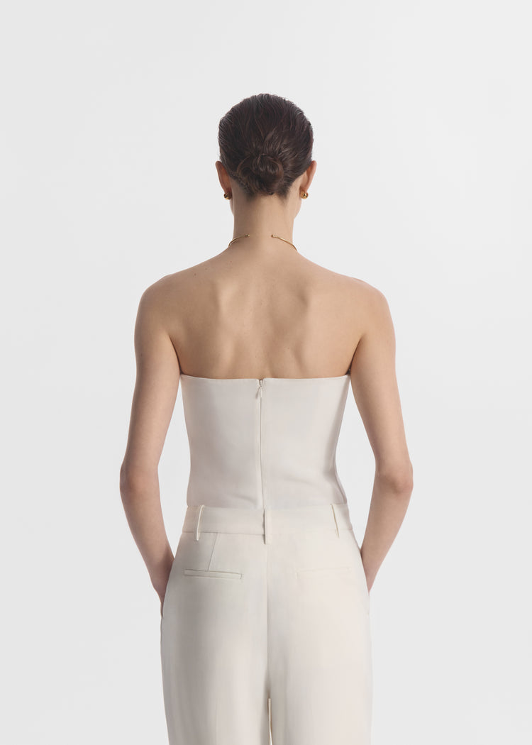 Strapless Bustier Top in Crepe - Ivory, image 3 of 4