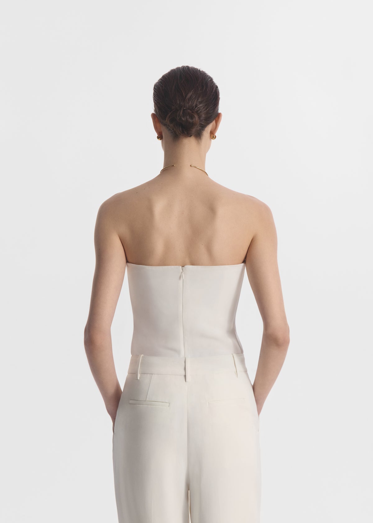 Strapless Bustier Top in Crepe - Ivory, image 3 of 4
