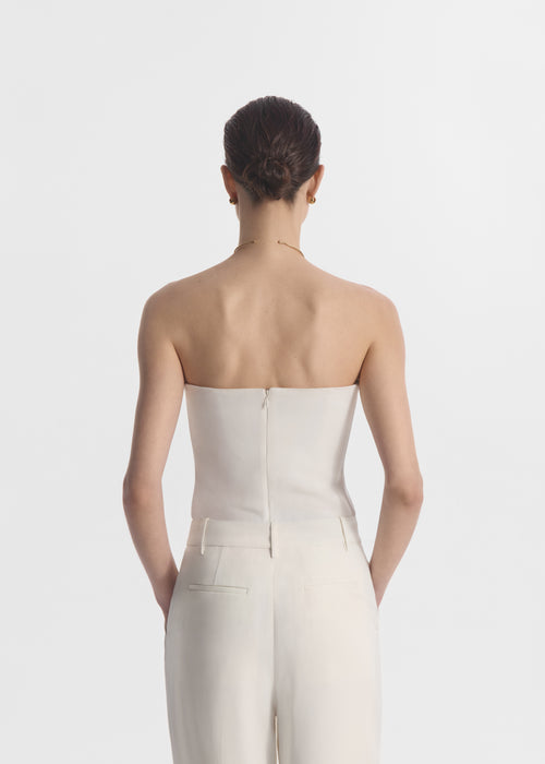 Strapless Bustier Top in Crepe - Ivory, image 3 of 4