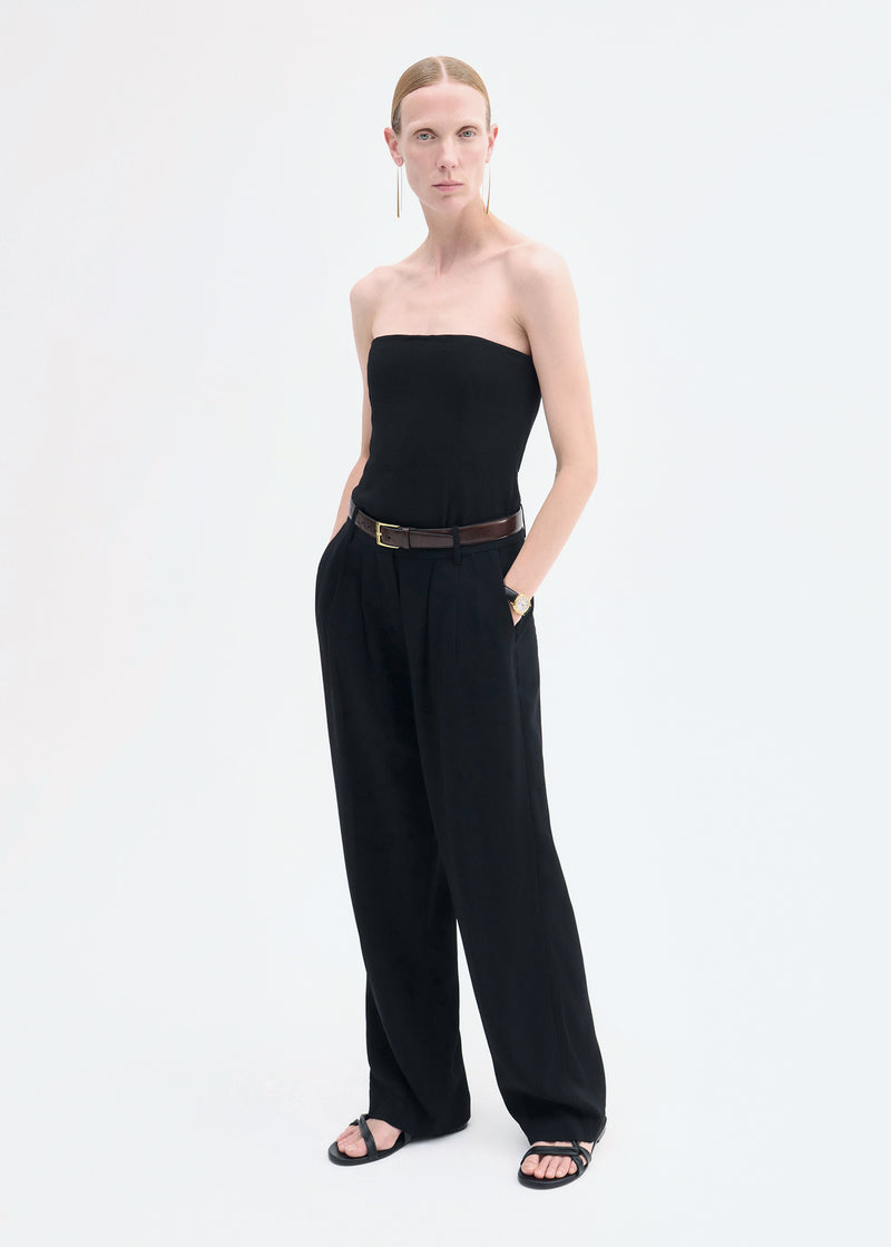 Pleat Front Trouser in Crepe - Black - CO