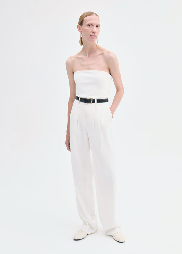 Pleat Front Trouser in Crepe - Ivory - CO