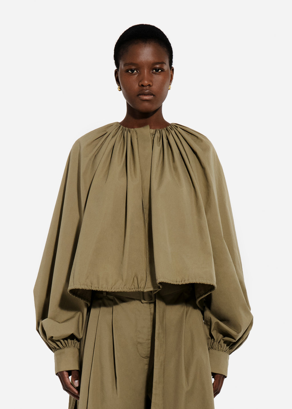 Gathered Tunic Shirt in Cotton Poplin - Aloe - CO