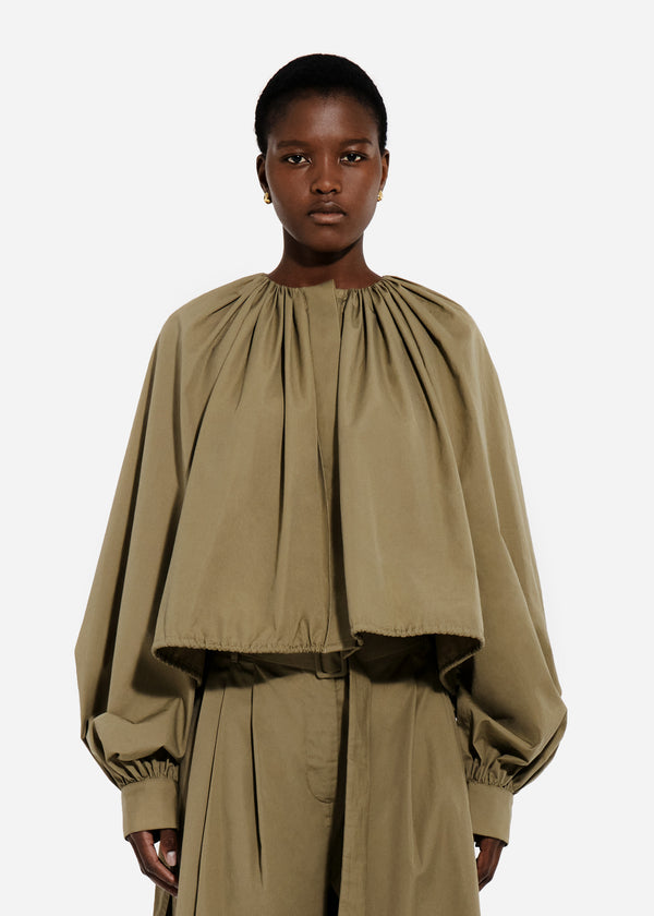 Gathered Tunic Shirt in Cotton Poplin - Aloe - CO