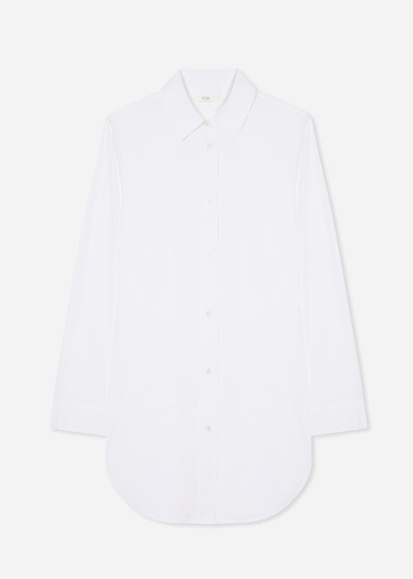Cinched Button Down in Cotton Sateen - White - CO