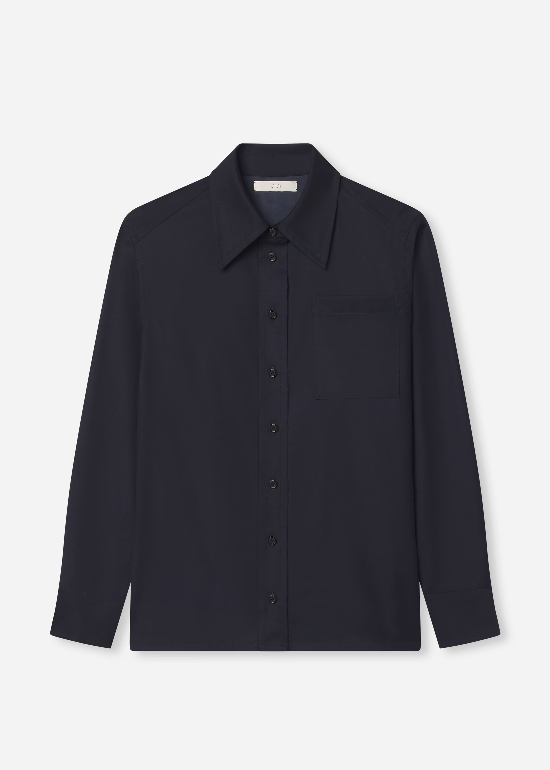 Shoulder Pad Shirt in Wool Blend - Navy
