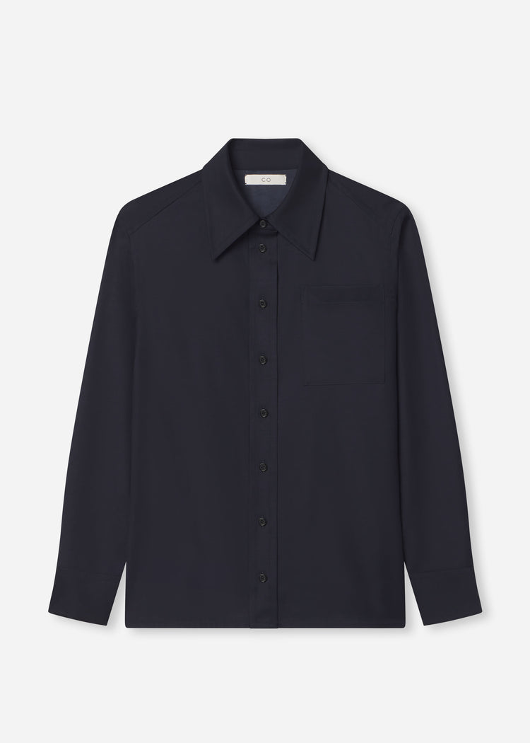 Shoulder Pad Shirt in Wool Blend - Navy, image 7 of 7