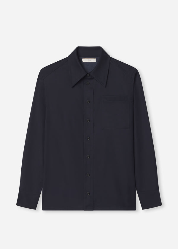 Shoulder Pad Shirt in Wool Blend - Navy - CO