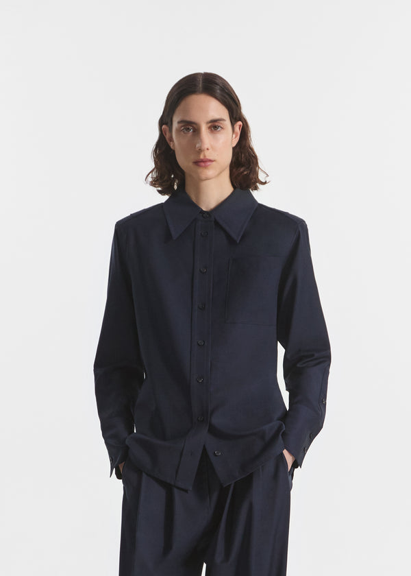 Shoulder Pad Shirt in Wool Blend - Navy - CO