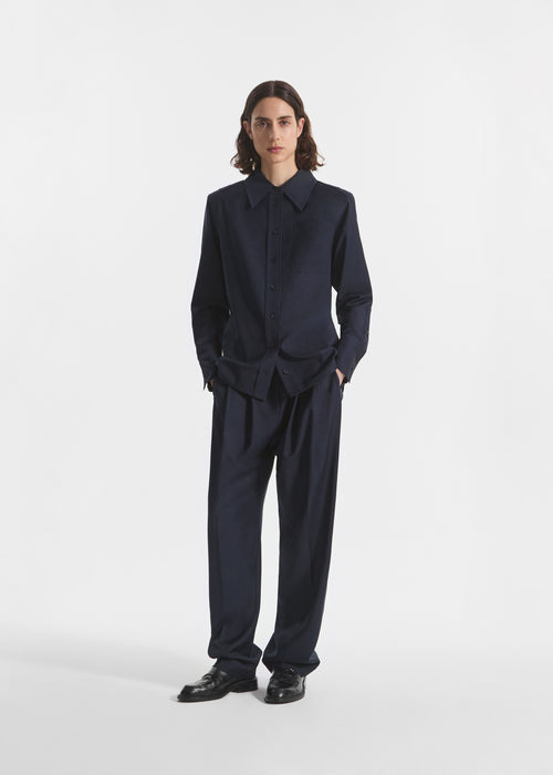 Shoulder Pad Shirt in Wool Blend - Navy, image 2 of 7