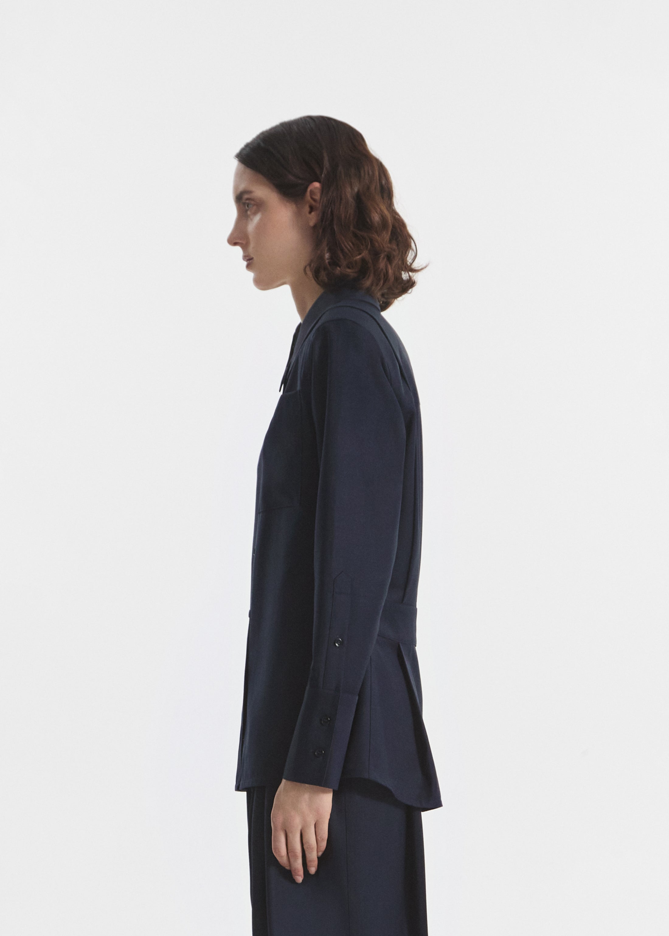 Shoulder Pad Shirt in Wool Blend - Navy