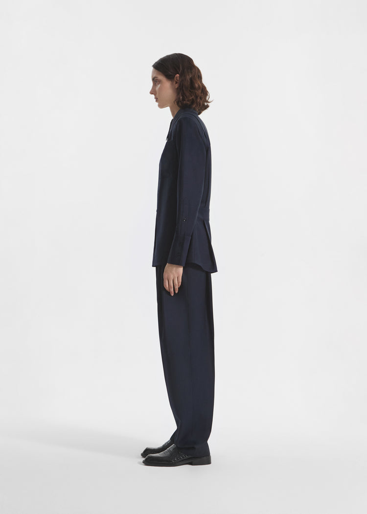 Shoulder Pad Shirt in Wool Blend - Navy, image 4 of 7