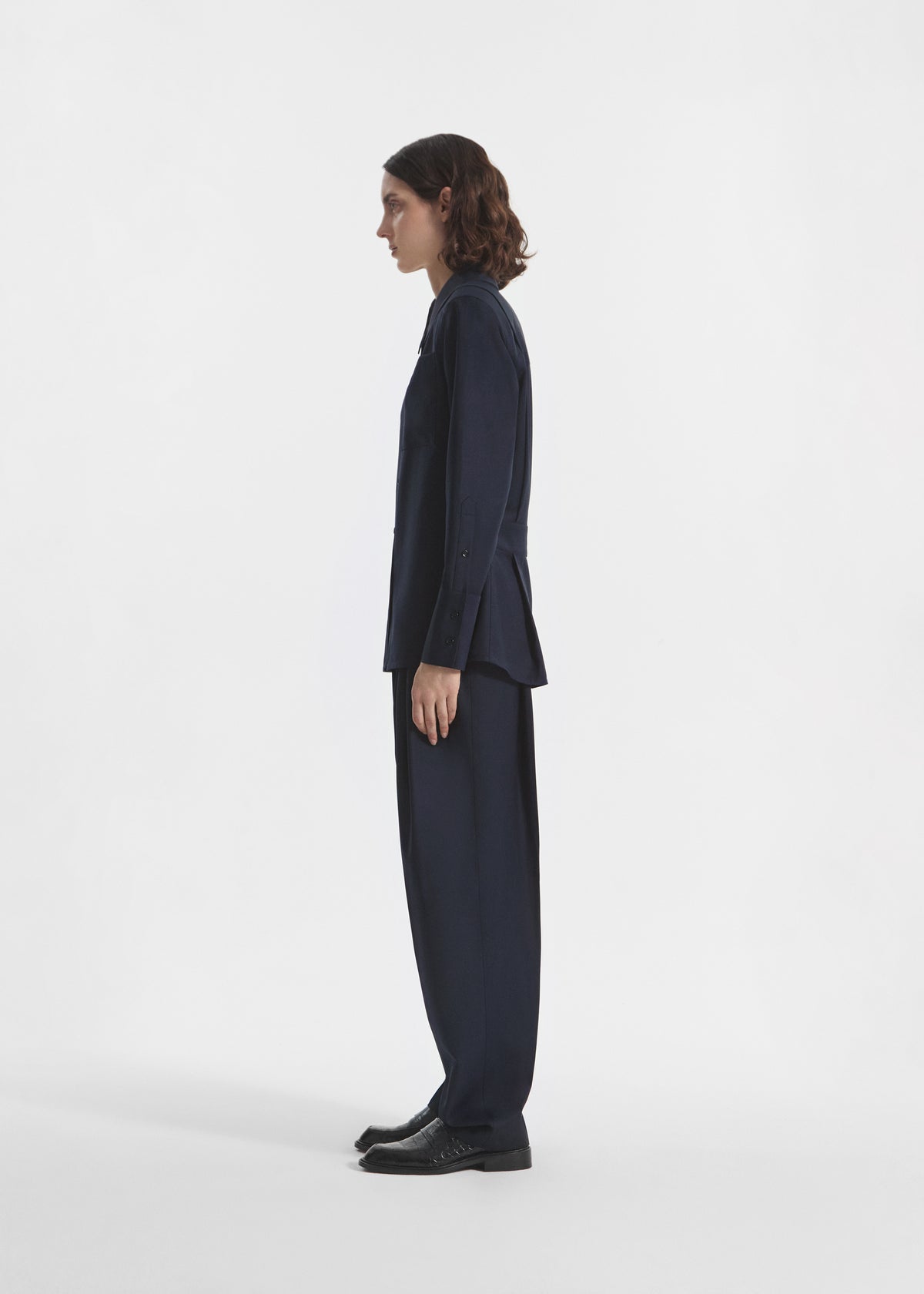 Shoulder Pad Shirt in Wool Blend - Navy, image 4 of 7