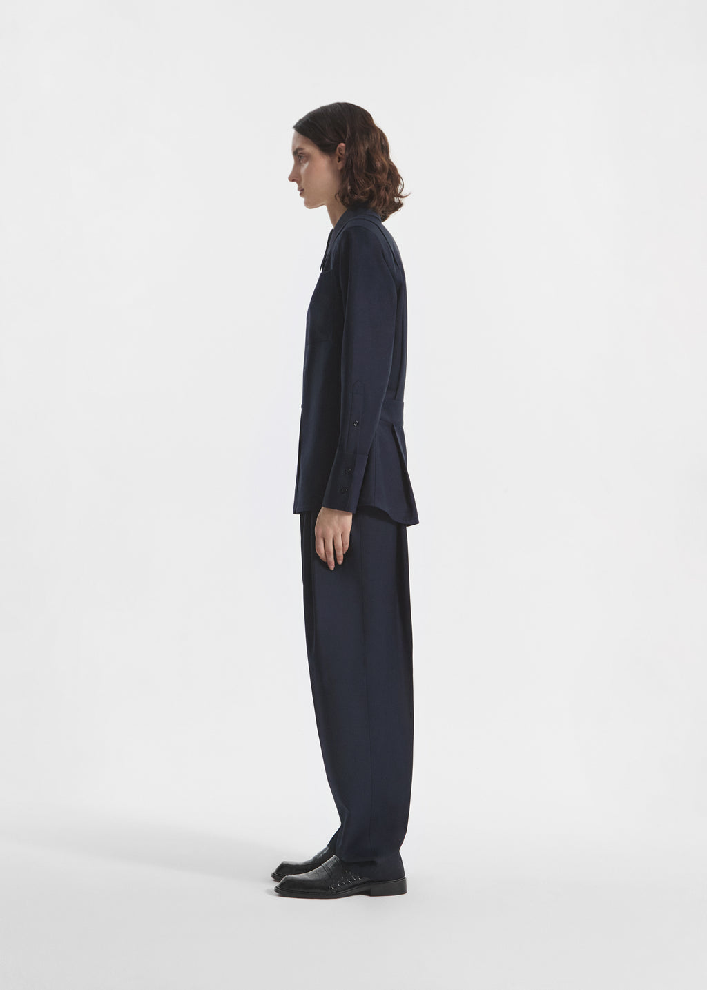 Shoulder Pad Shirt in Wool Blend - Navy - CO