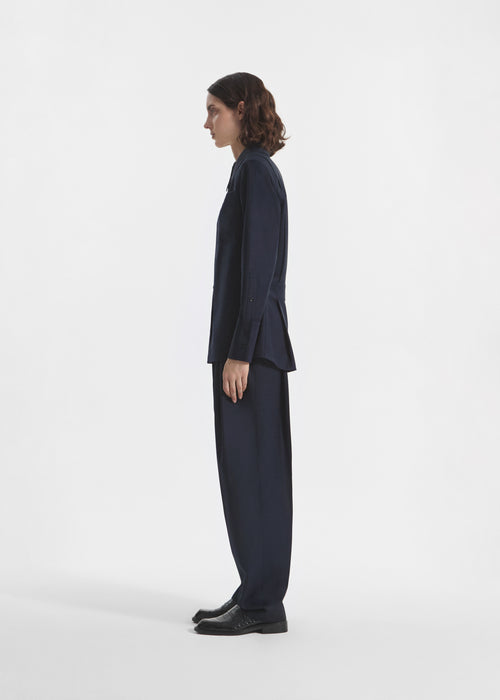 Shoulder Pad Shirt in Wool Blend - Navy, image 4 of 7