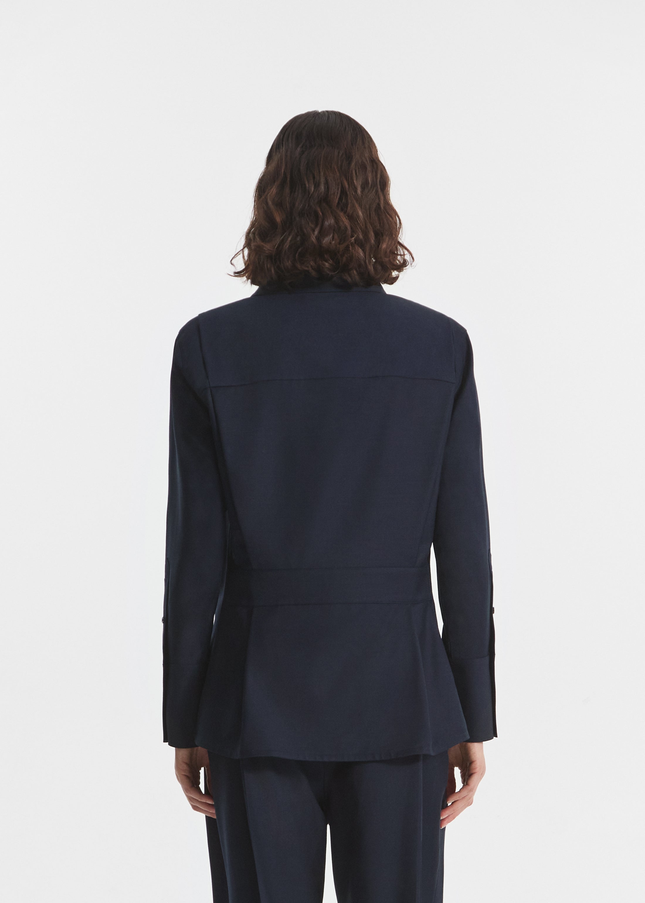 Shoulder Pad Shirt in Wool Blend - Navy