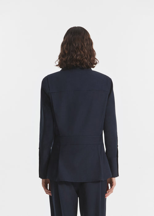 Shoulder Pad Shirt in Wool Blend - Navy, image 5 of 7