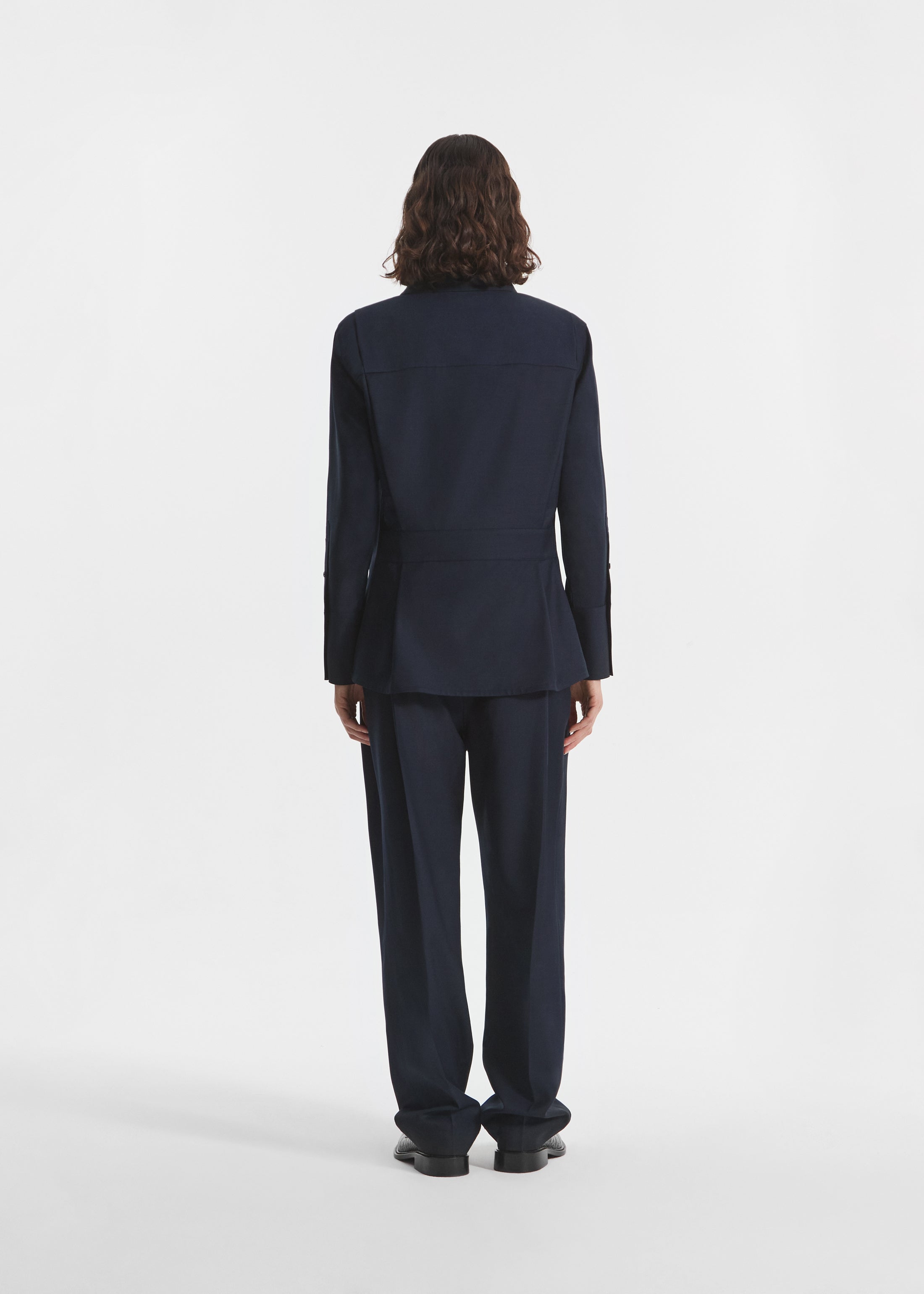 Shoulder Pad Shirt in Wool Blend - Navy