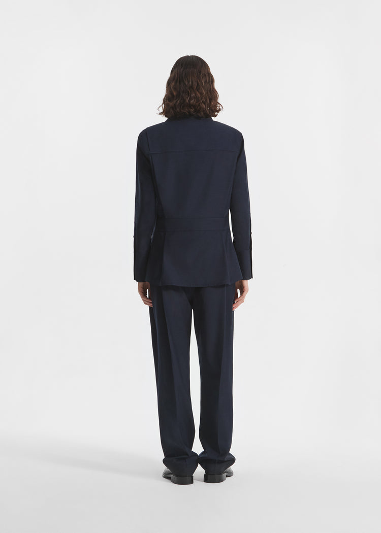 Shoulder Pad Shirt in Wool Blend - Navy, image 6 of 7