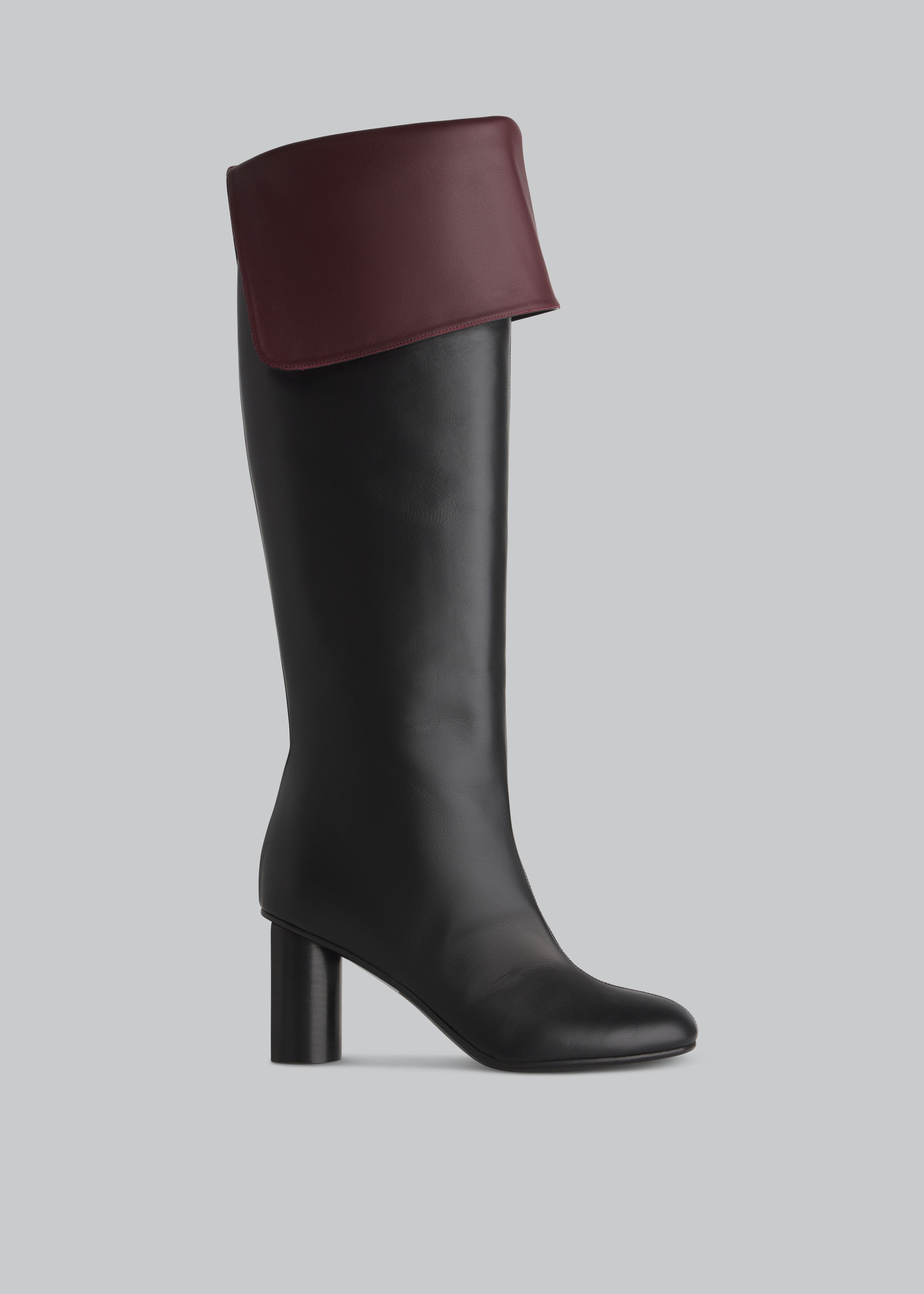 Bicolor High Heel Boot in Calfskin - Burgundy Black