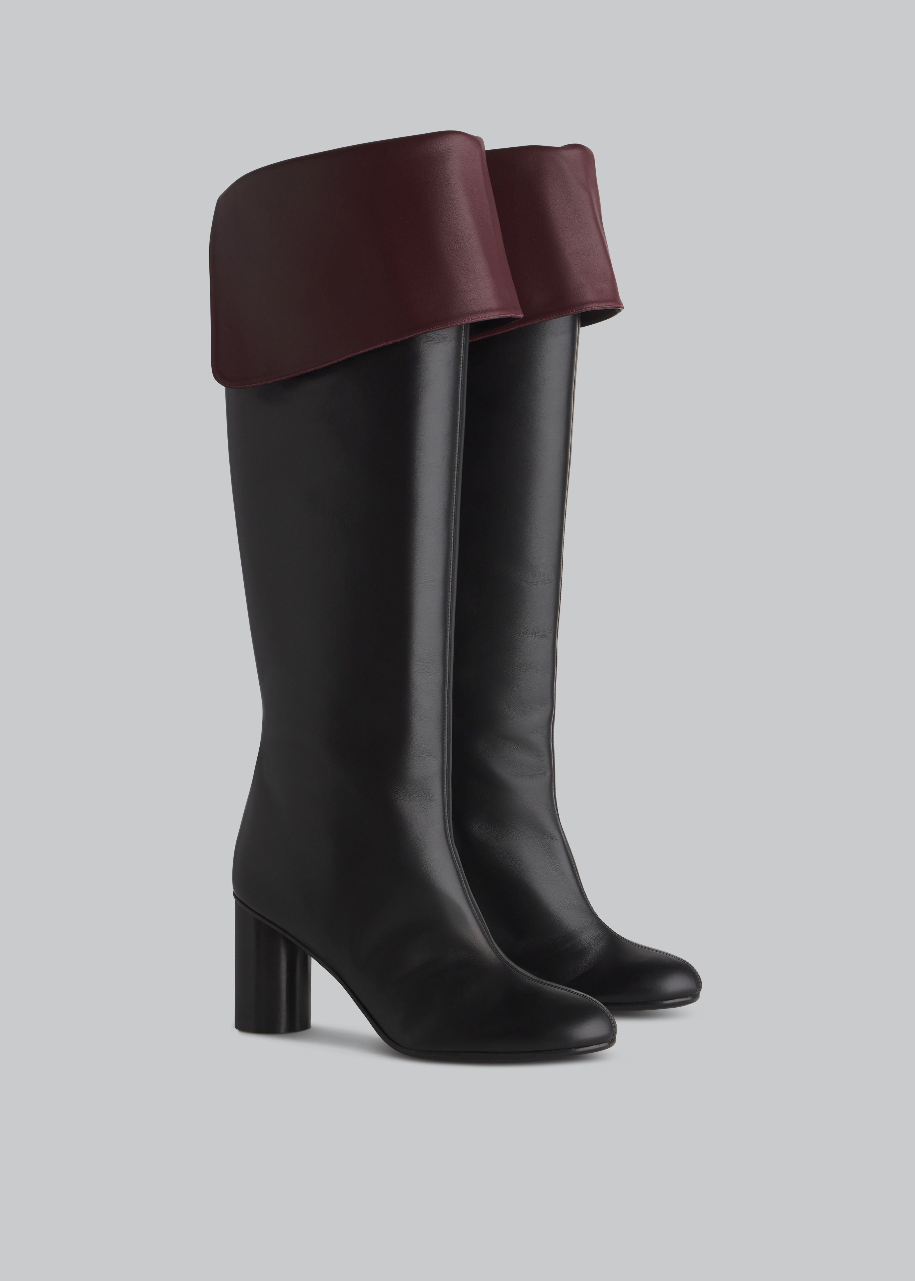 Bicolor High Heel Boot in Calfskin - Burgundy Black