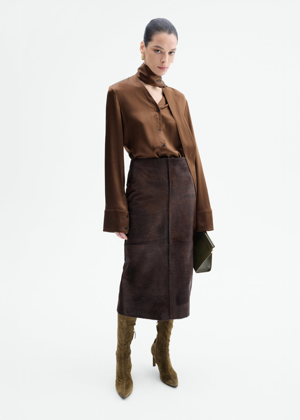 Scarf Blouse in Silk Charmeuse - Moose - CO
