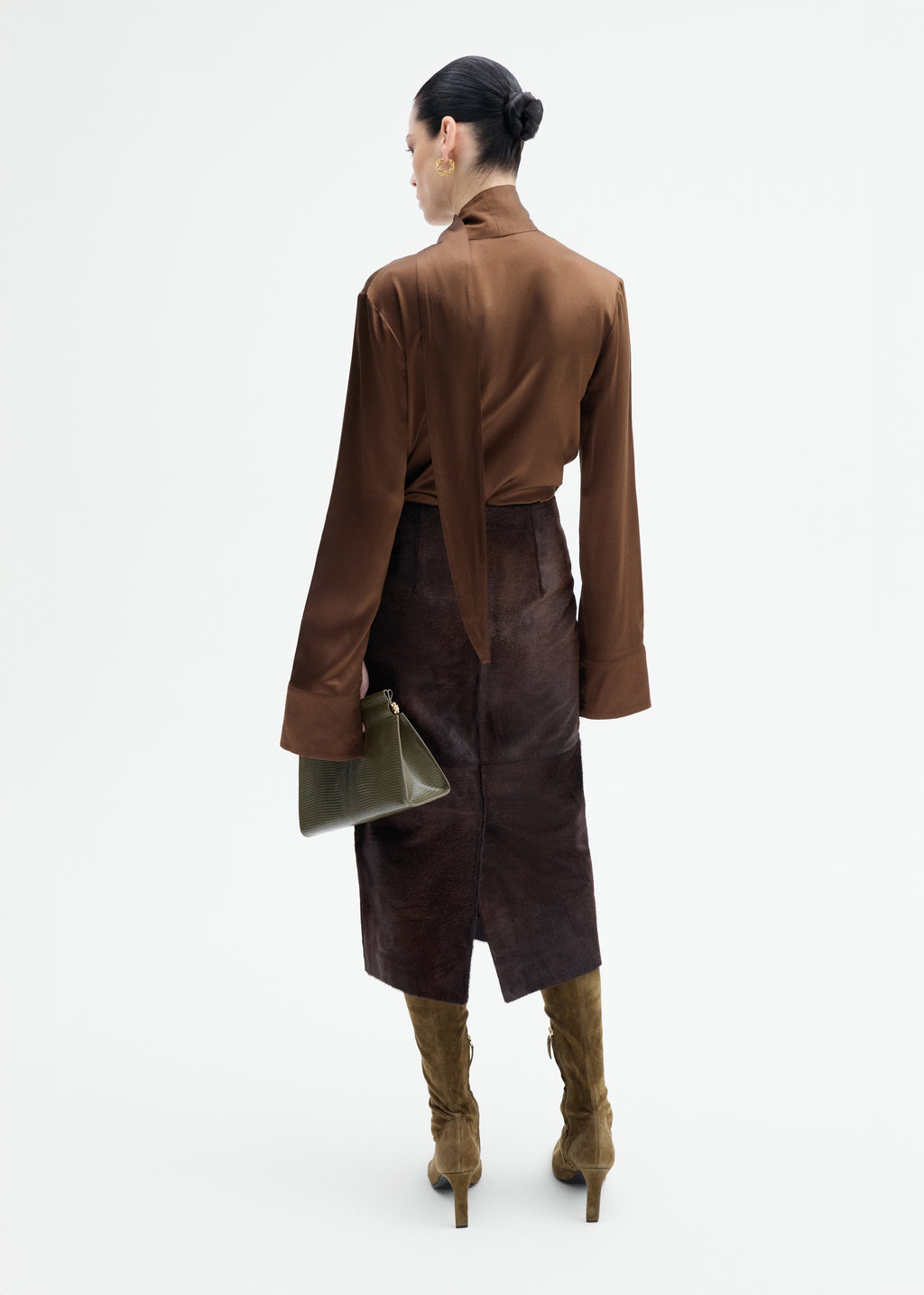 Scarf Blouse in Silk Charmeuse - Moose - CO