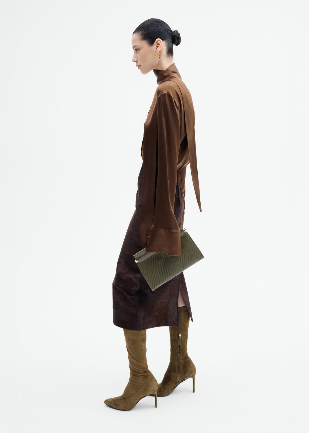 Scarf Blouse in Silk Charmeuse - Moose - CO