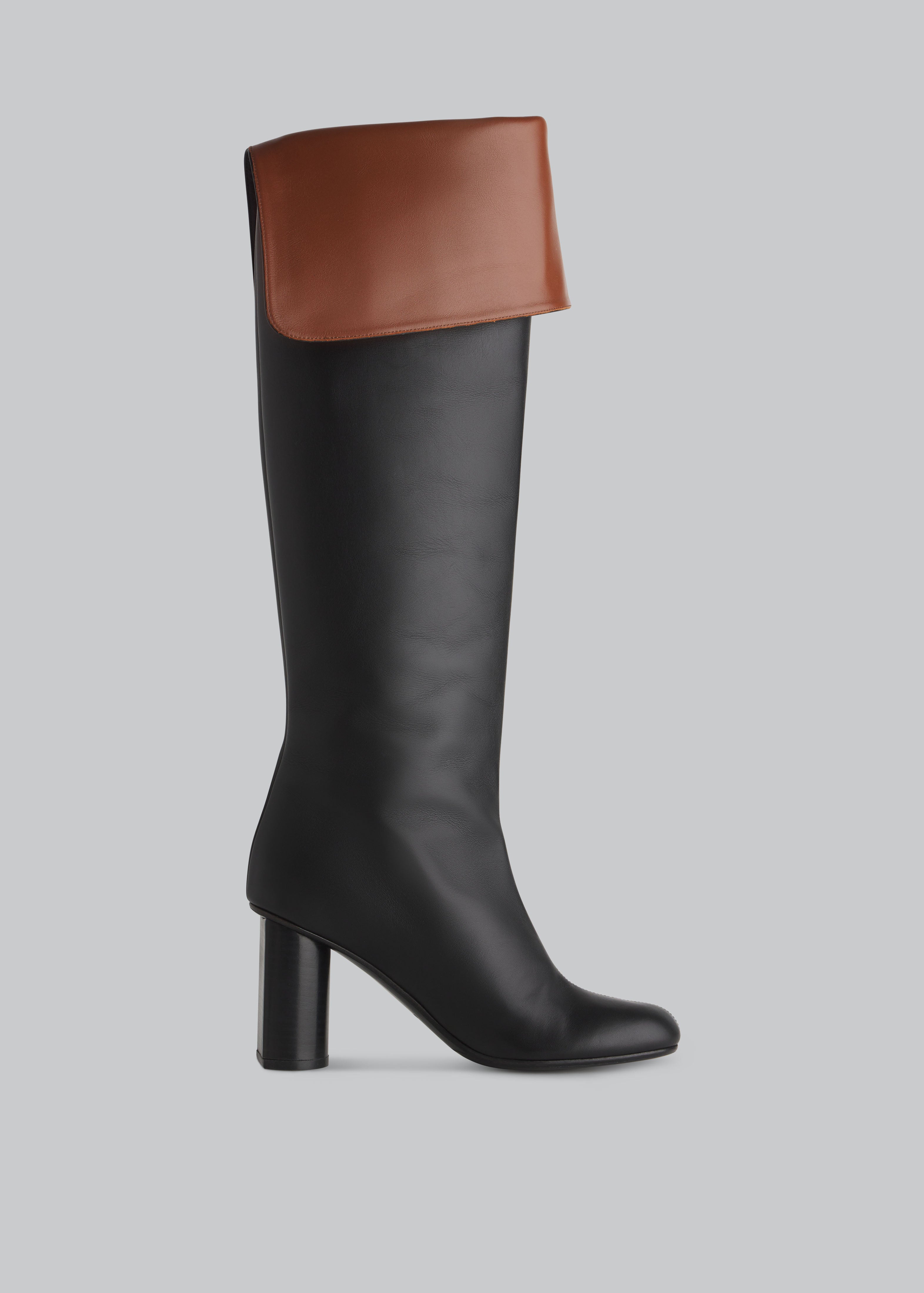 Bicolor High Heel Boot in Calfskin - Cognac Black