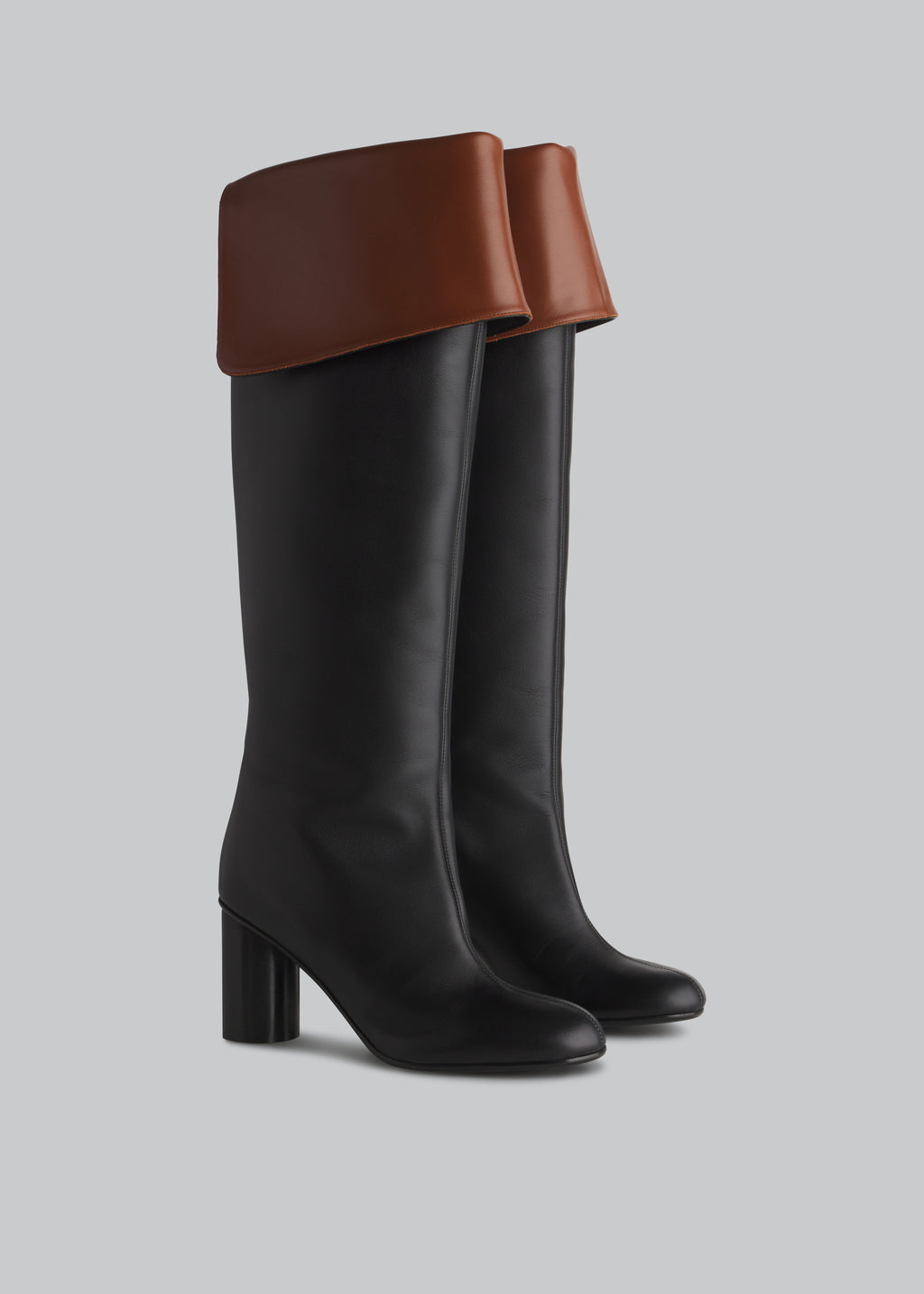 Bicolor High Heel Boot in Calfskin - Cognac Black - CO