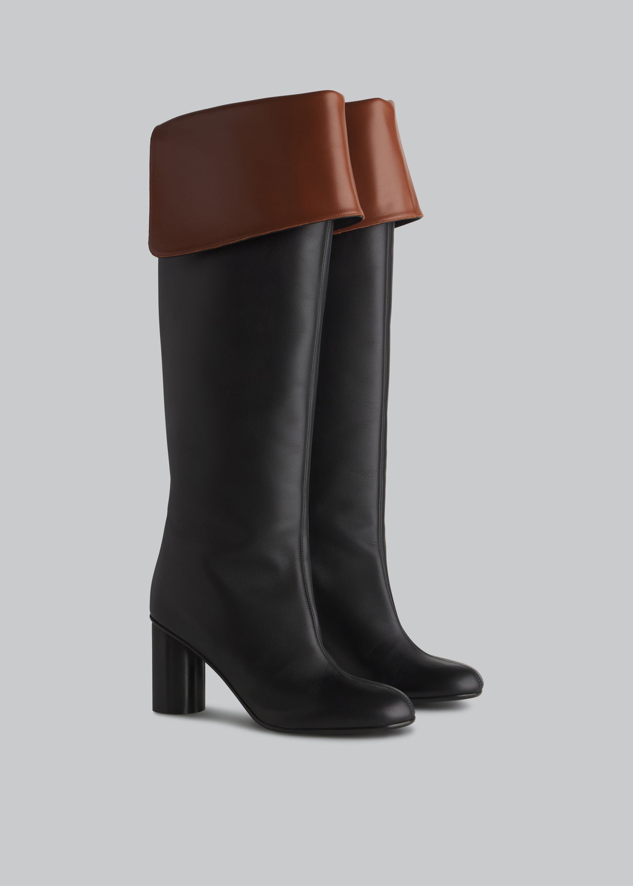 Bicolor High Heel Boot in Calfskin - Cognac Black