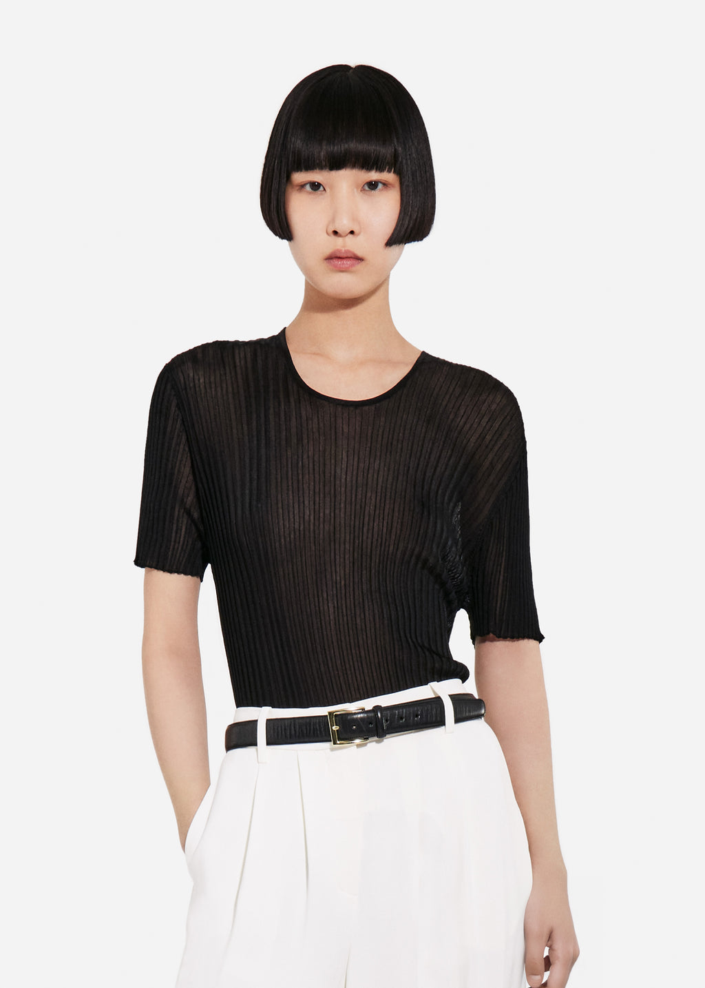 Sheer Rib T-Shirt in Viscose - Black - CO