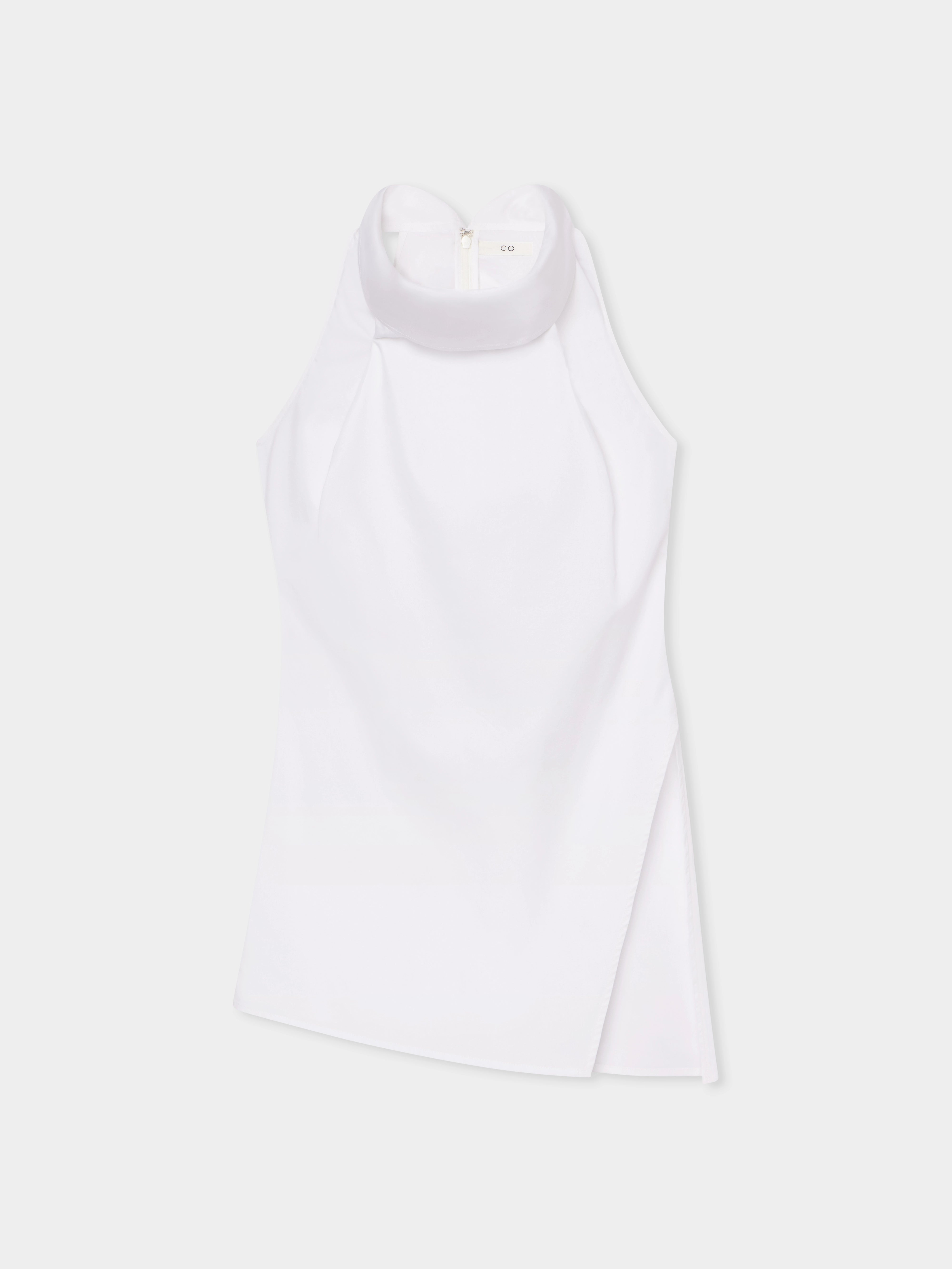 High Cowl Neck Top in Cotton Poplin - Optic White