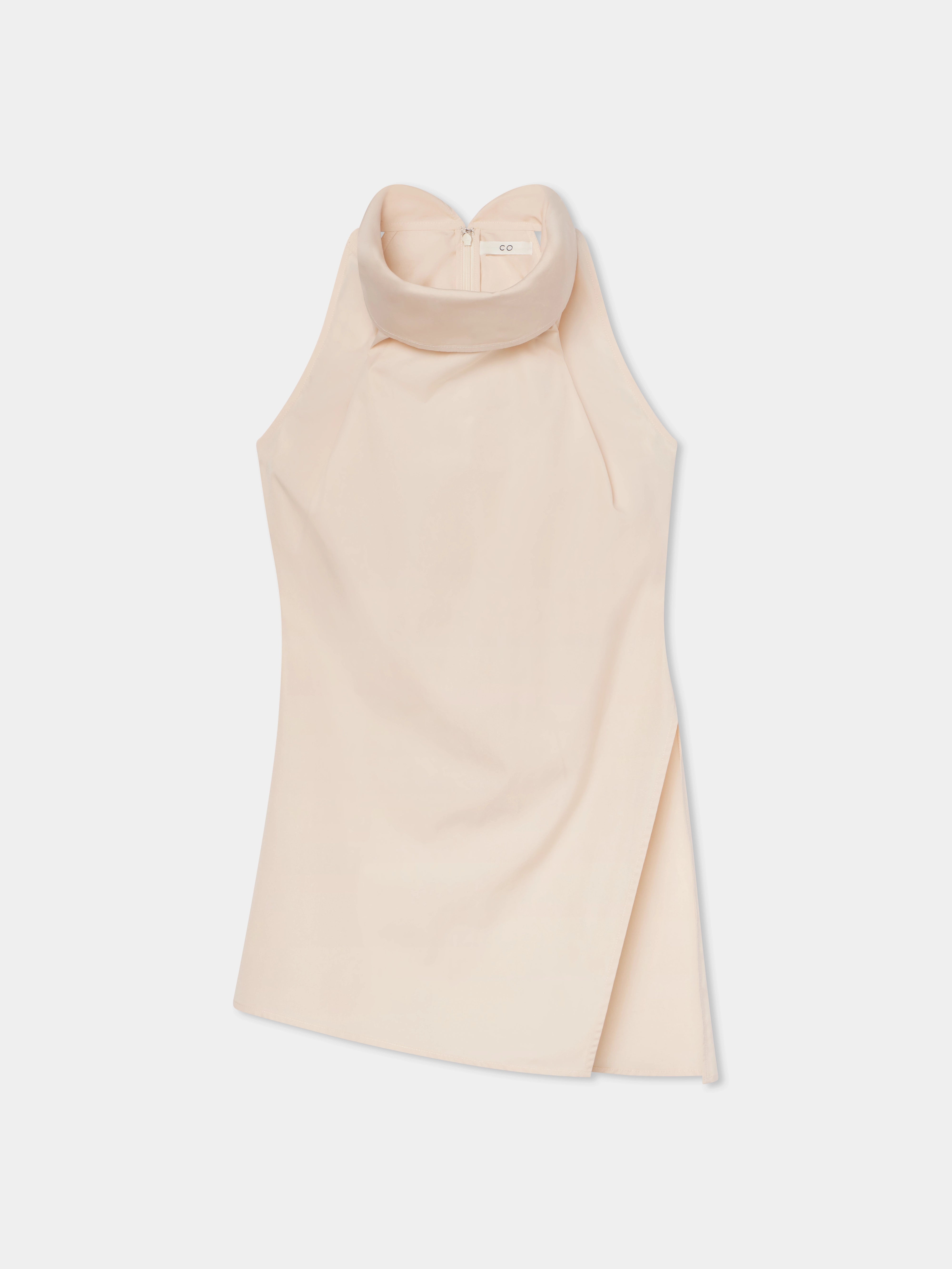 High Cowl Neck Top in Cotton Poplin - Pink