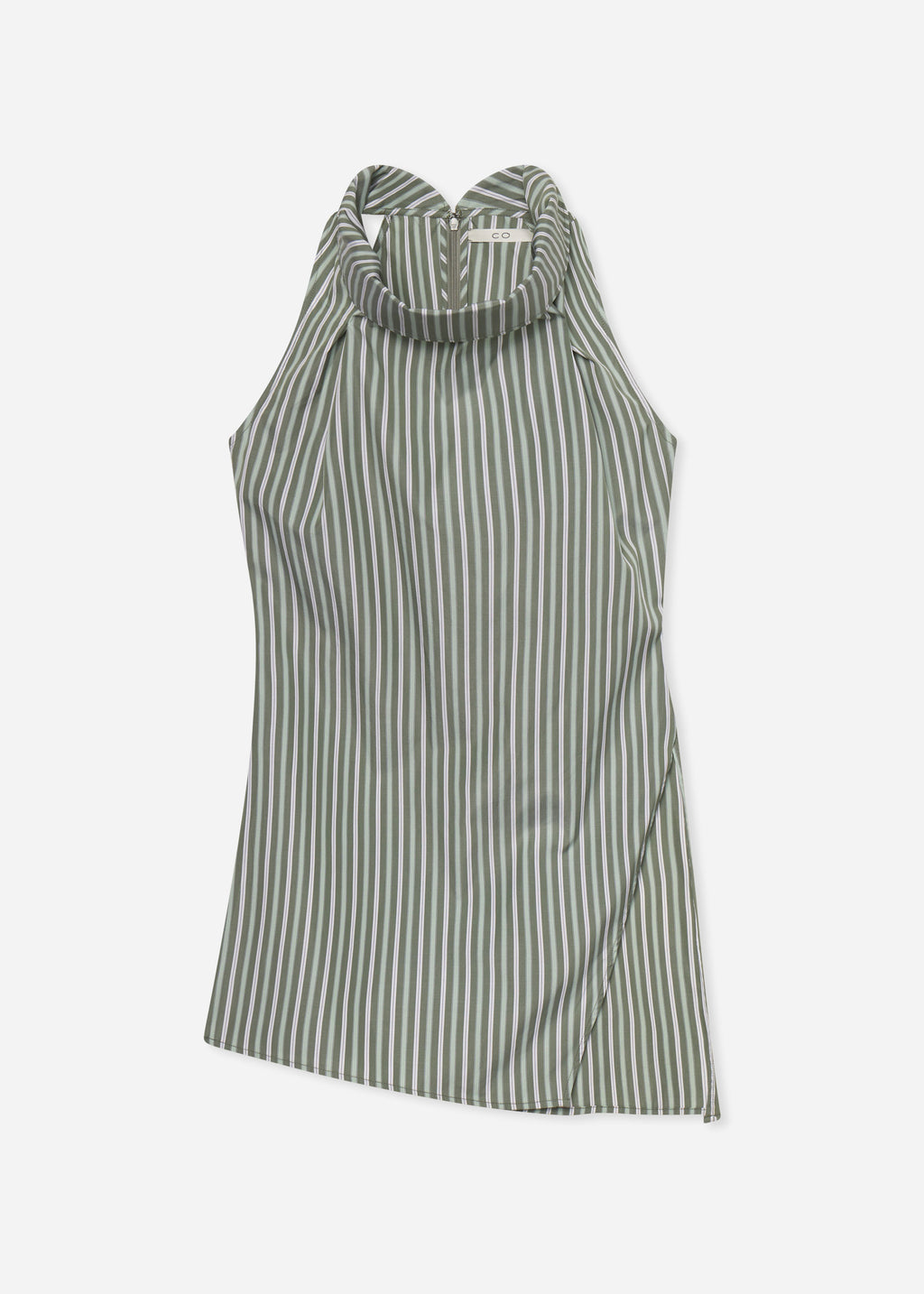 Sleeveless Cowl Neck Top in Striped Poplin - Green Multi - CO