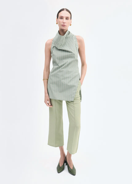 Sleeveless Cowl Neck Top in Striped Poplin - Green Multi | CO