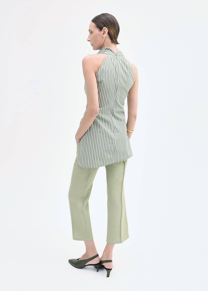 Sleeveless Cowl Neck Top in Striped Poplin - Green Multi | CO