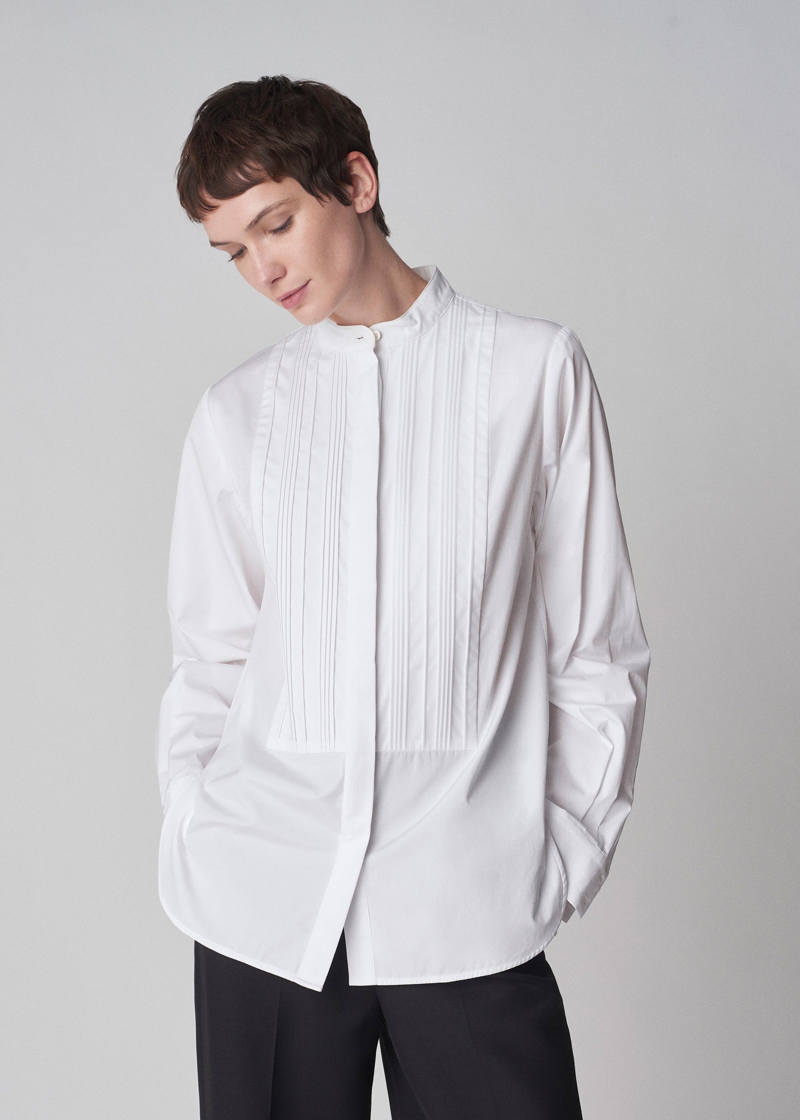 Bib Front Tuxedo Shirt in Cotton - White - CO Collections