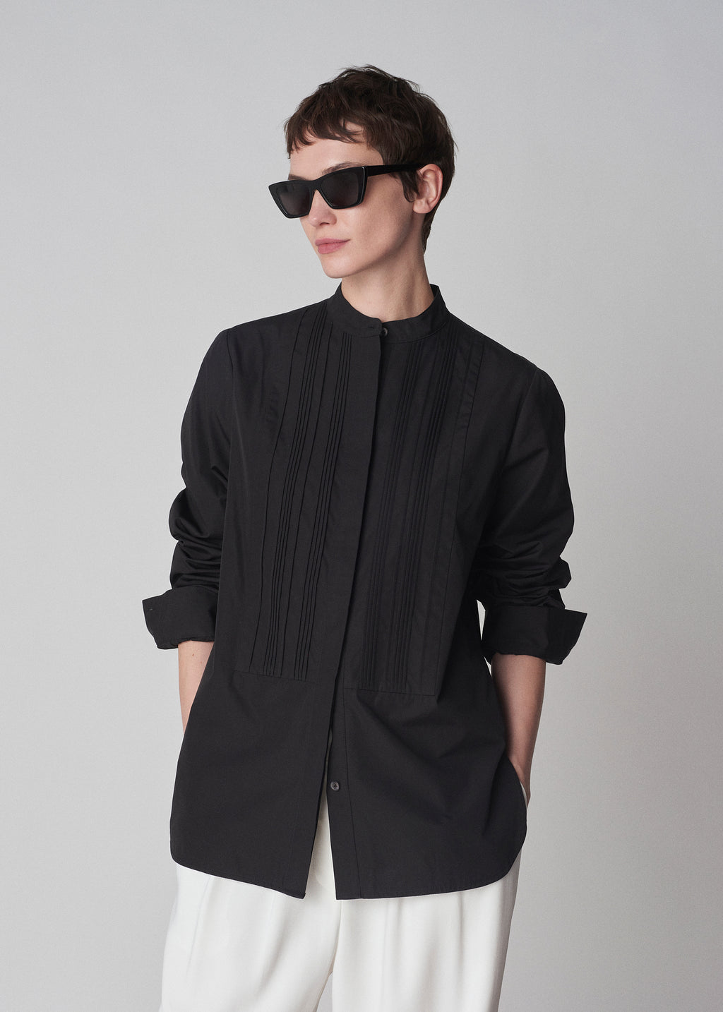 Bib Front Tuxedo Shirt in Cotton - Black - CO