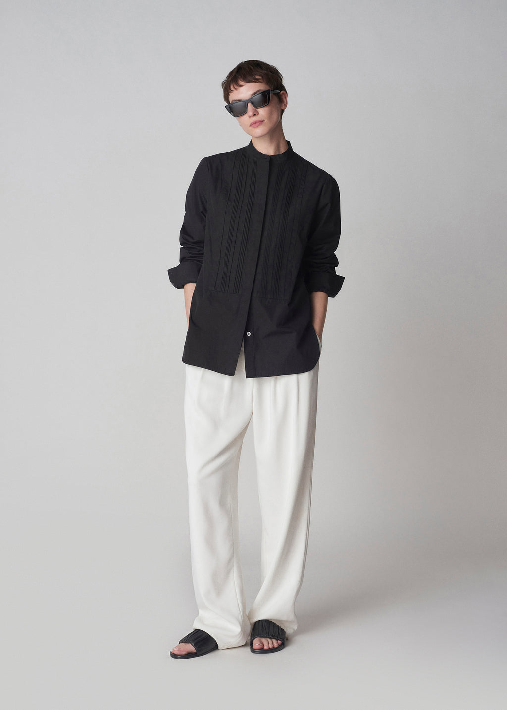 Bib Front Tuxedo Shirt in Cotton - Black - CO