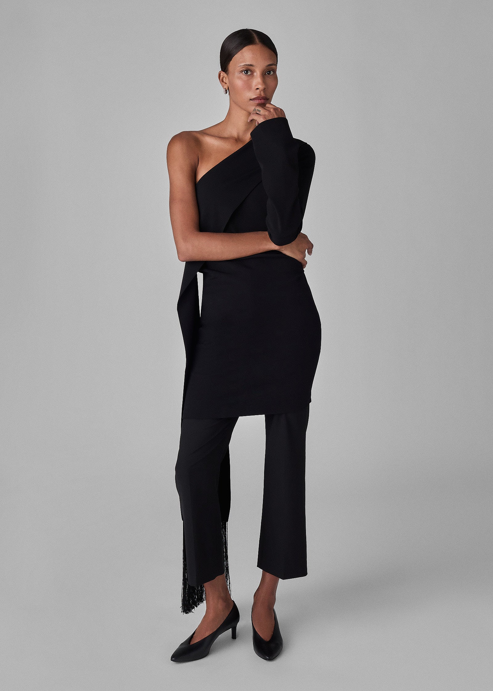 Twisted Sash Top in Stretch Wool - Black