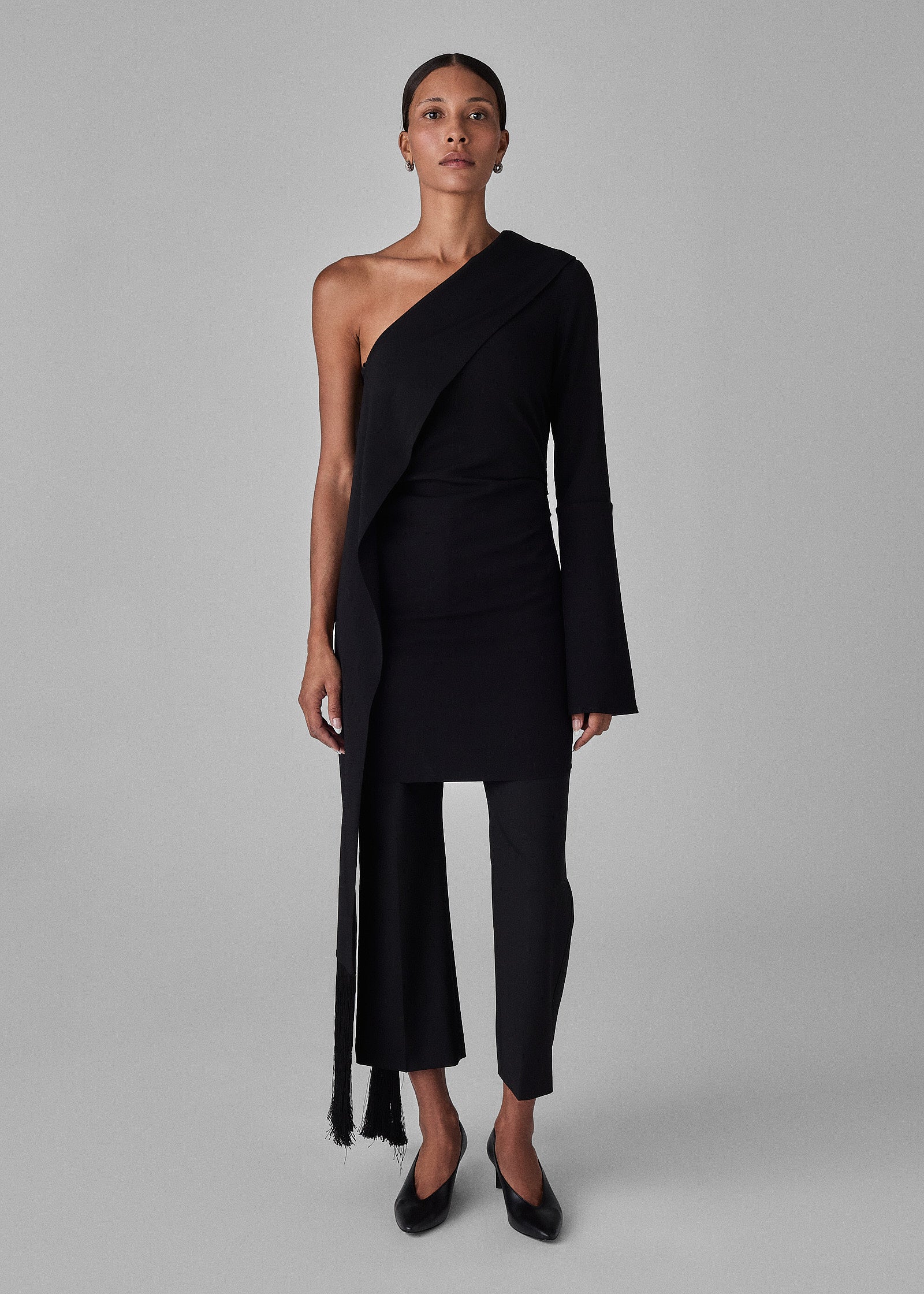 Twisted Sash Top in Stretch Wool - Black