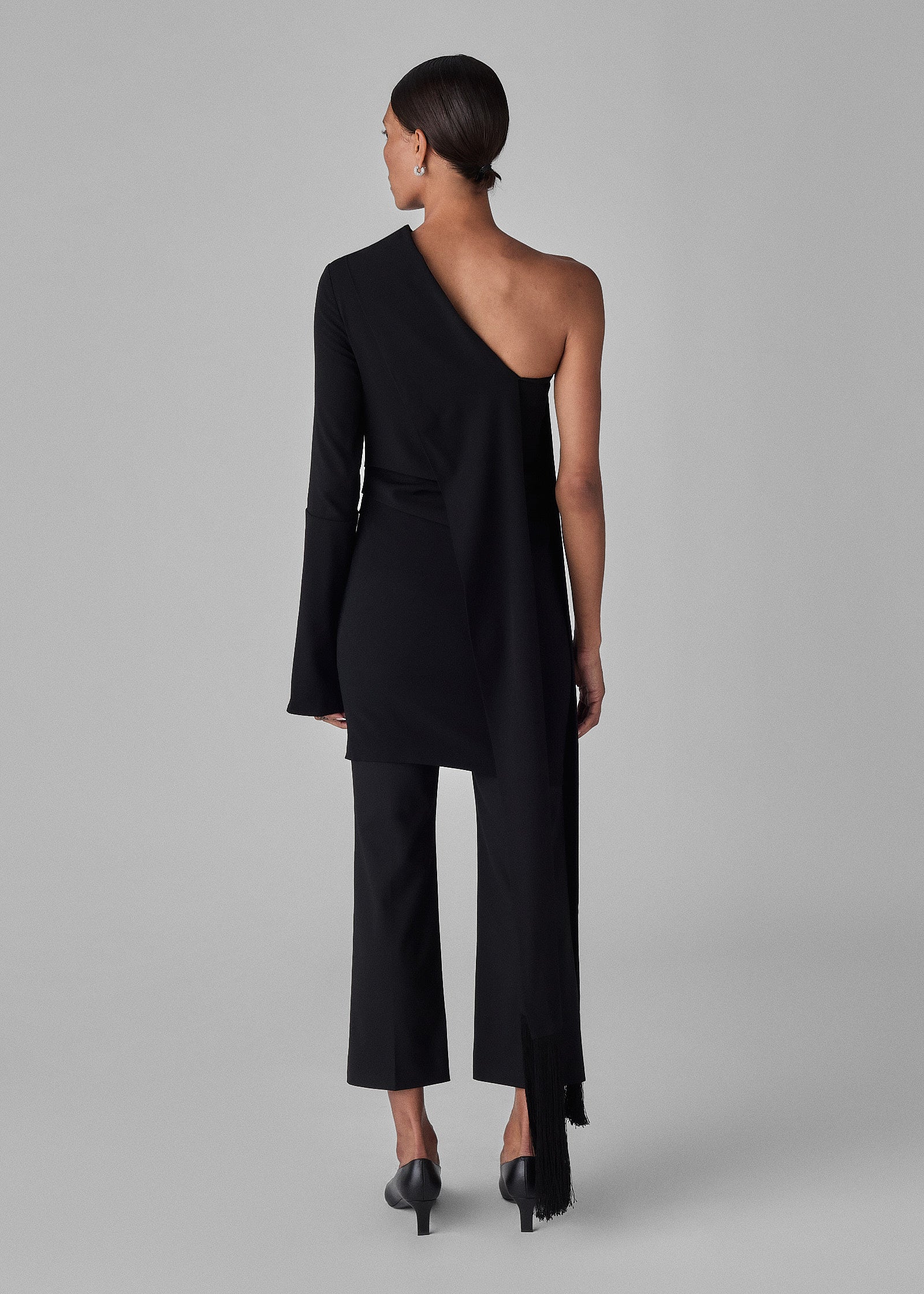 Twist Sash Top in Stretch Wool - Black