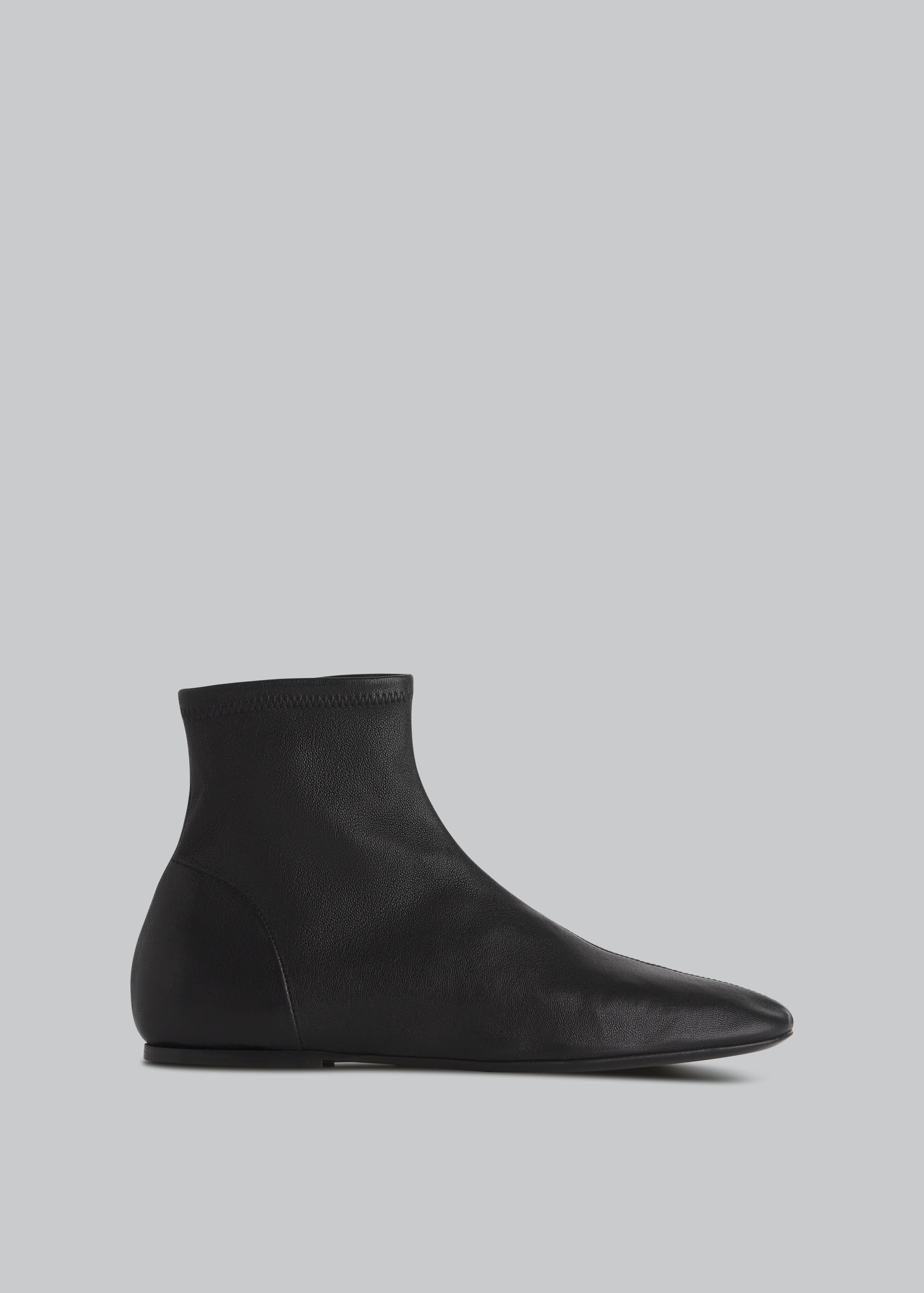 Round Toe Sock Bootie in Lambskin - Black